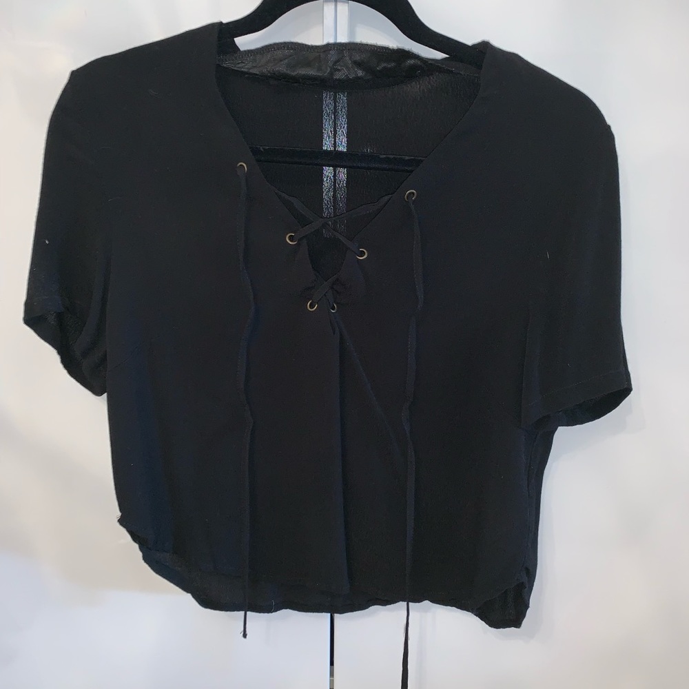 Black Blouse with Tie Accent